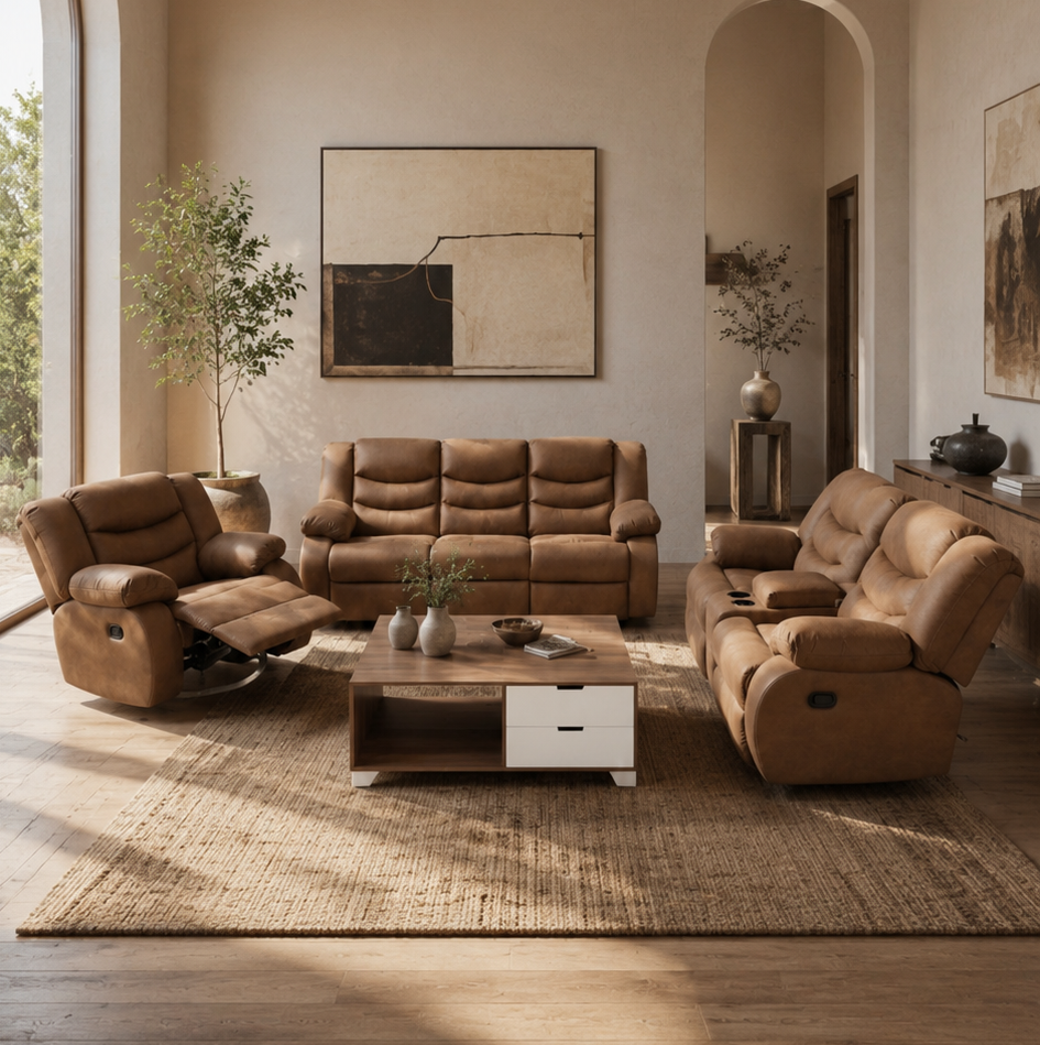 Recliner seat brown طقم ريكلاينر لون بنى 9200-3