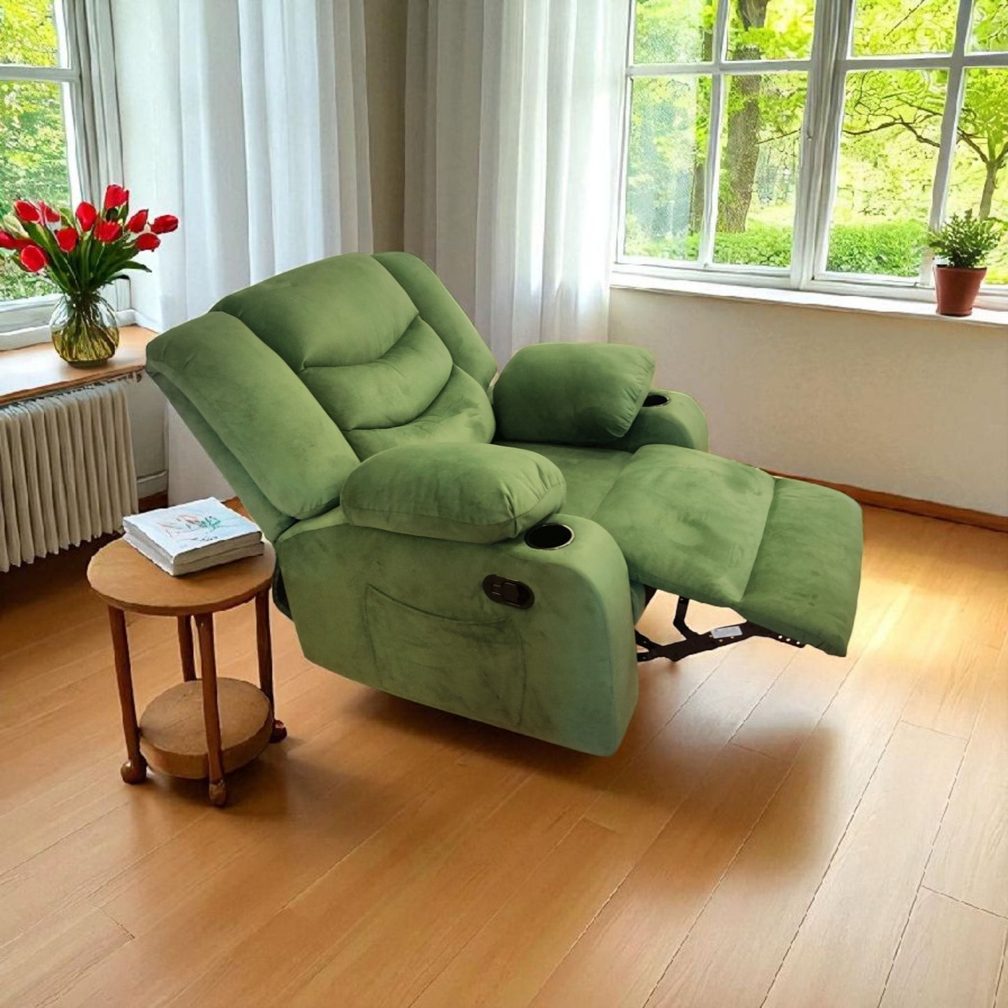 Lazy Boy Recliner Chair velvet green– كرسي استرخاء ميكانيزم مستورد قماش قطيفة اخضر 9200 -