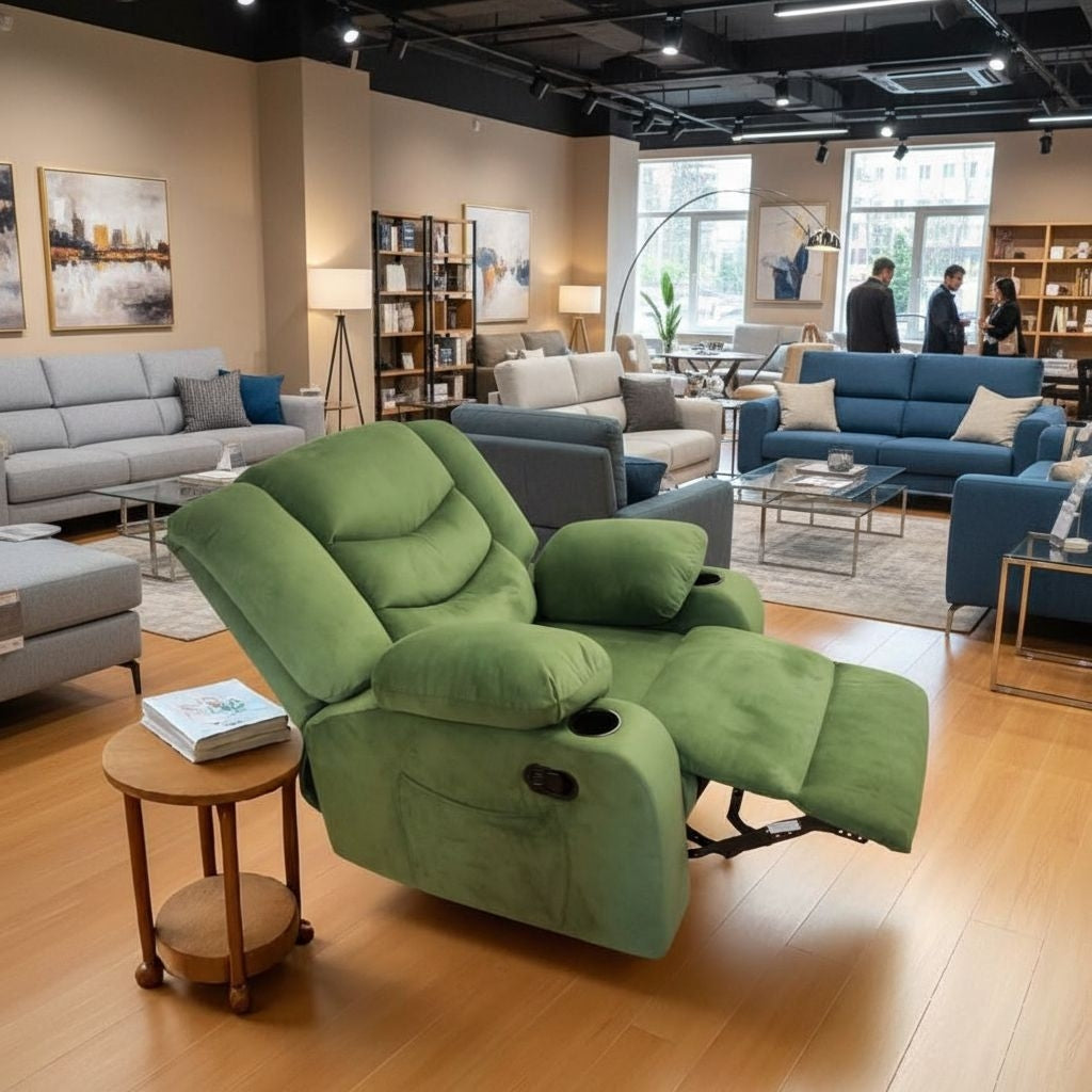 Lazy Boy Recliner Chair velvet green– كرسي استرخاء ميكانيزم مستورد قماش قطيفة اخضر 9200 -