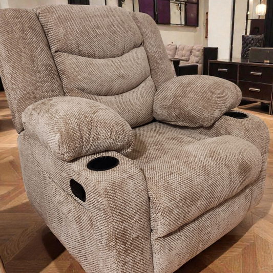 Lazy Boy Recliner Chair velvet beige –  كرسي استرخاء ميكانيزم مستورد قماش قطيفة بيج 9200 - beige